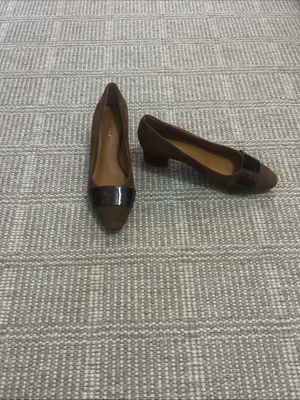 J.McLaughlin Suede Block Heel Pumps -
Brown with Tortoise Trim - Size 8